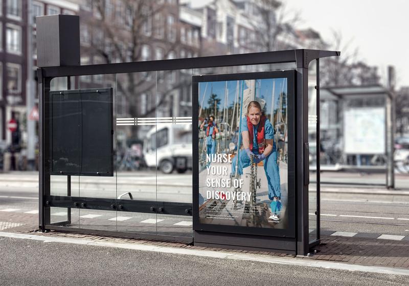 Nurse Your Sense of Discovery ad displayed on a transit shelter