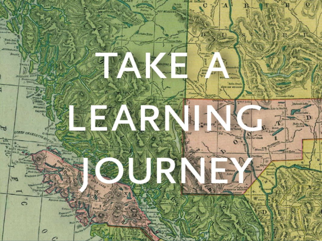Marketing graphic for the Learning Portal of BC reading 'Take a Learning Journey' over an illustrated map of British Columbia