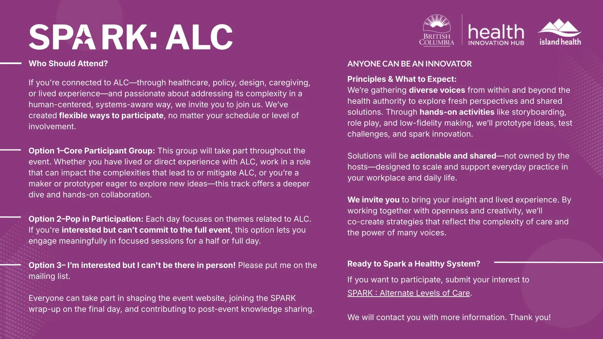 Spark ALC invitation details