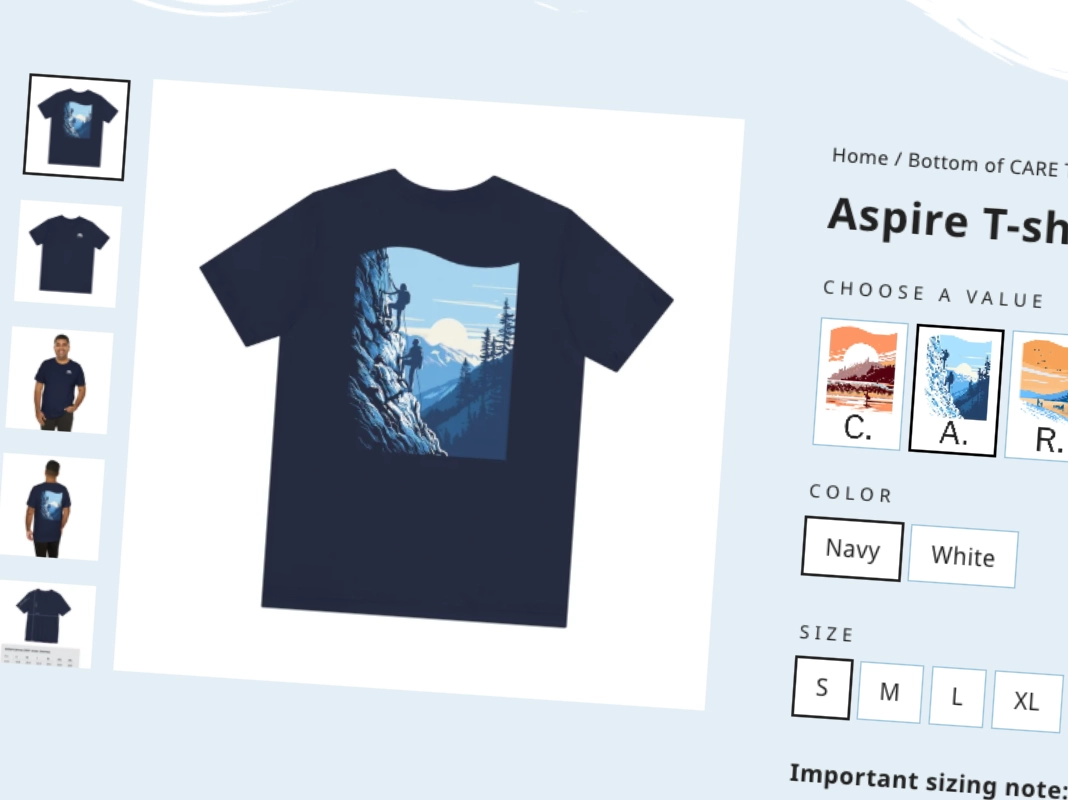 T-shirt printed with Island Health's Aspire brand value