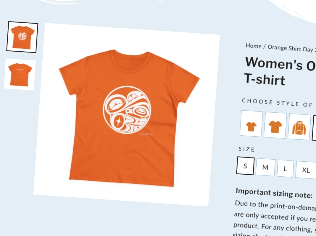 Orange Shirt Day T-shirt featuring Joslyn Charlie's design, Island Health online store